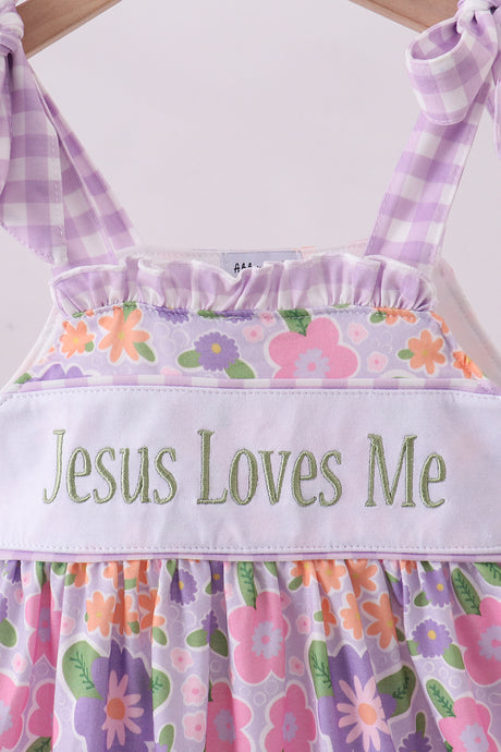 Purple floral Jesus loves me embroidery dress
