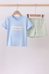 Blue Jesus loves me embroidery shorts set