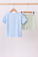 Blue Jesus loves me embroidery shorts set