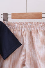 Navy seersucker Game Day Sports embroidery stripe pants set