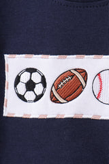 Navy seersucker Game Day Sports embroidery stripe pants set