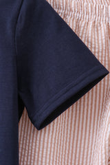 Navy seersucker Game Day Sports embroidery stripe pants set