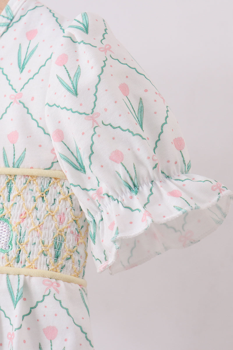 Bunny bow smocked bubble