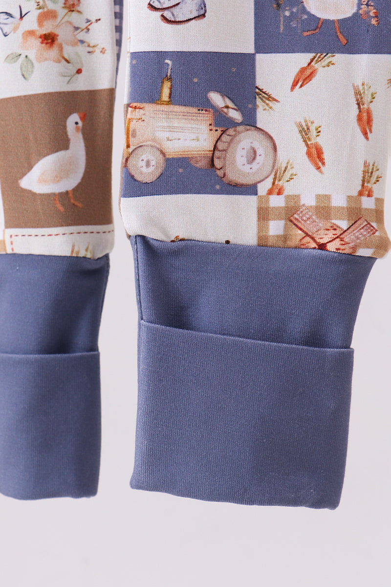 Navy checkered farm bamboo romper