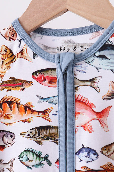 Navy fish bamboo romper