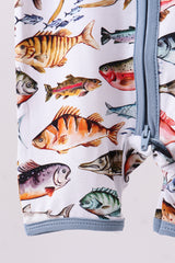 Navy fish bamboo romper