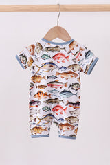 Navy fish bamboo romper