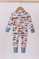 Navy fish bamboo romper