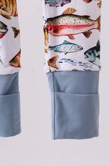 Navy fish bamboo romper