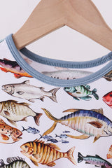 Navy fish bamboo shorts set