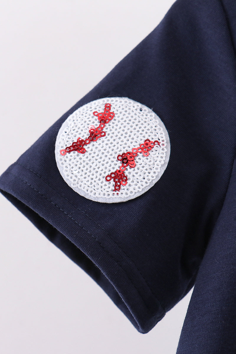 Navy baseball sequin dress