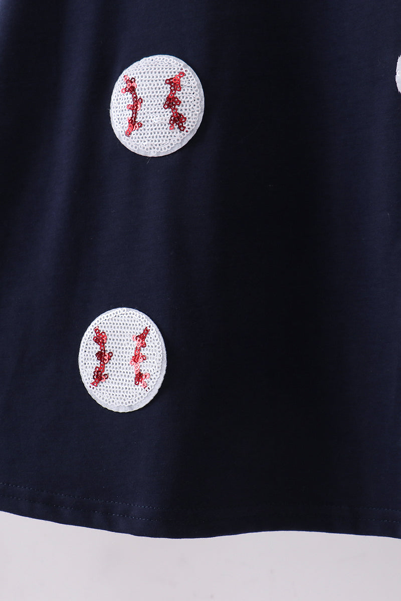 Navy baseball sequin dress