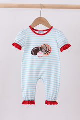 Blue stripe sports trio applique romper