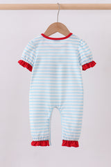 Blue stripe sports trio applique romper