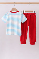 Blue stripe sports Trio applique pants set
