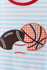 Blue stripe sports Trio applique ruffle pants set