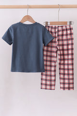 Navy puppy football applique pants set