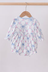 Blue bow floral smocked bubbe