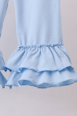 Blue bow floral smocked ruffle pants set