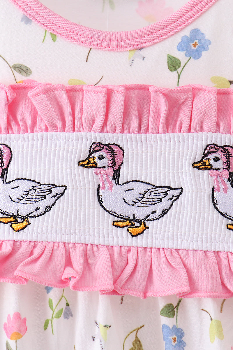 Pink duck smocked bubble