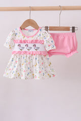 Pink duck smocked bloomer set