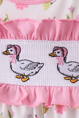 Pink duck smocked bloomer set