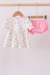 Pink duck smocked bloomer set