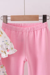 Pink duck embroidery ruffle pants set