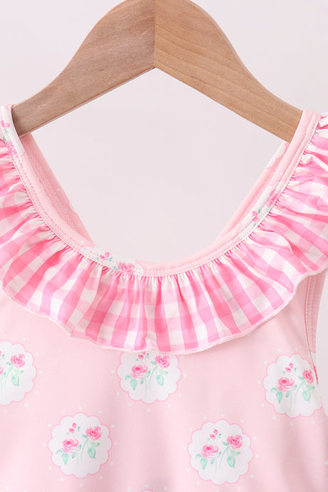 Pink rose ruffle swimsuit