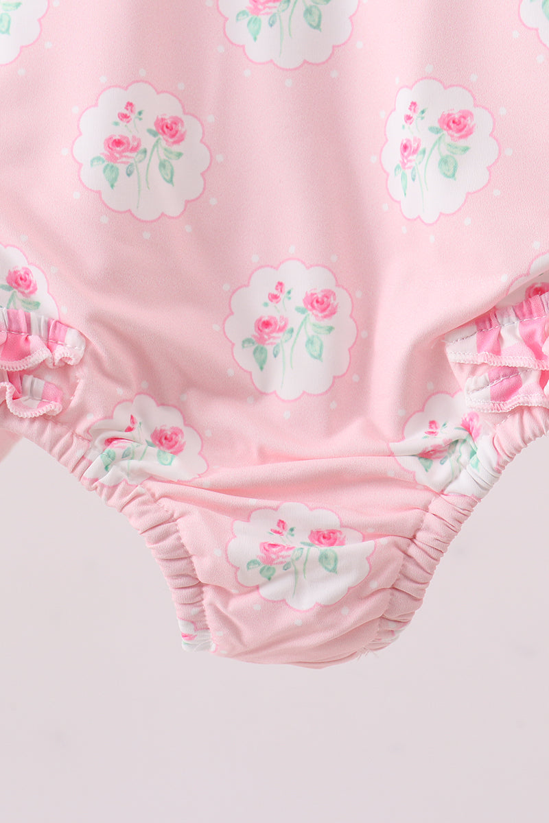 Pink rose ruffle swimsuit