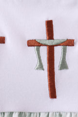 Green cross embroidery gingham dress