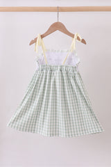 Green cross embroidery gingham dress
