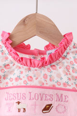 Pink jesus loves me embroidery bubble