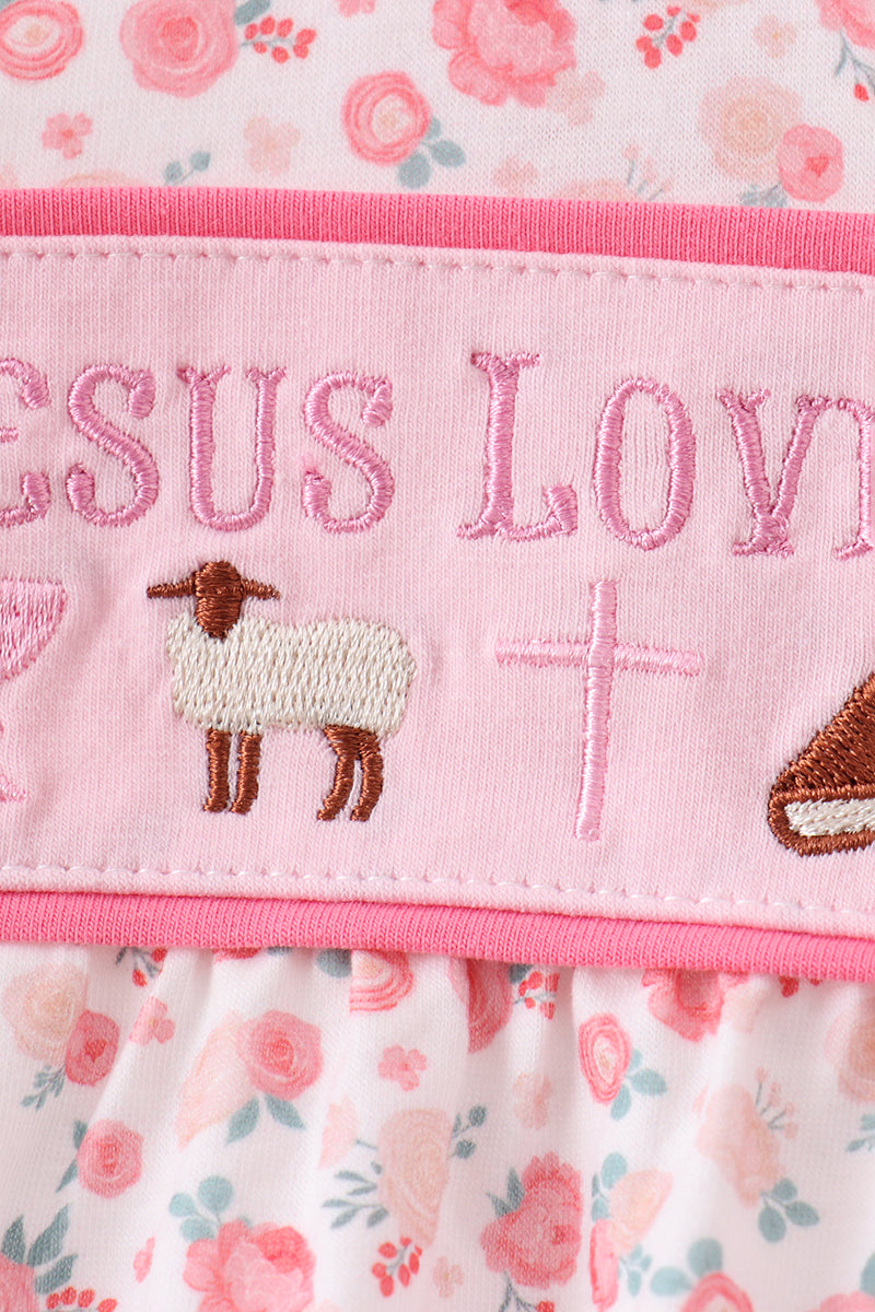 Pink jesus loves me embroidery bubble