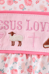 Pink jesus loves me embroidery bubble
