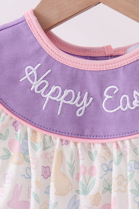 Purple floral happy easter embroidery bubble