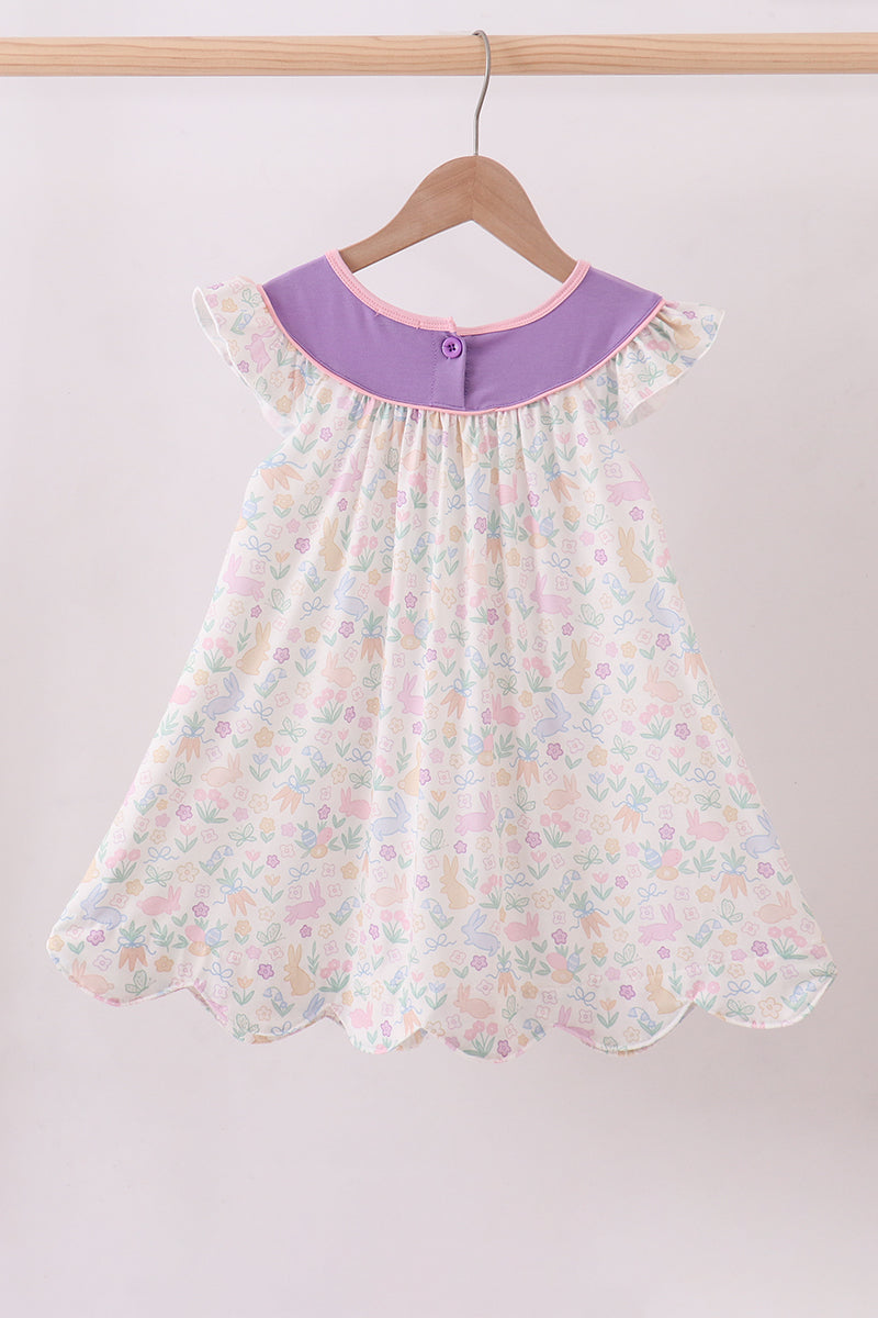 Purple happy easter floral embroidery dress