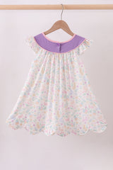 Purple happy easter floral embroidery dress