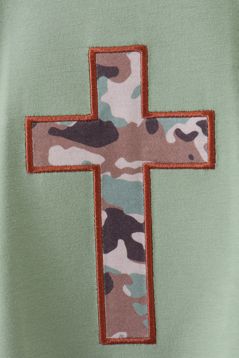 Green camoflage cross applique romper