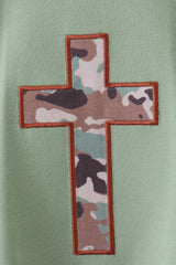Green camoflage cross applique romper