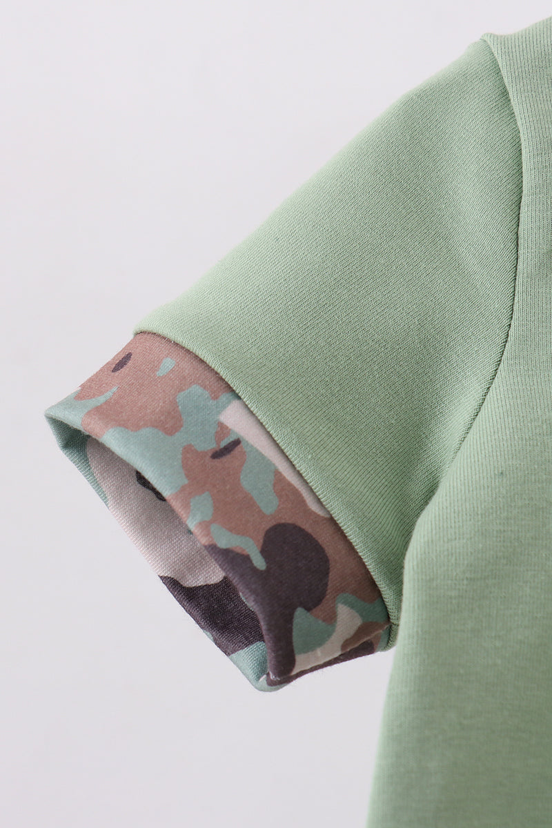 Green camoflage cross applique romper