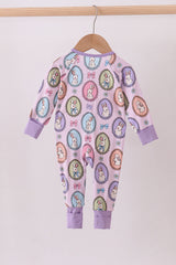 Purple bunny print bamboo zipper romper