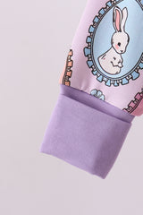 Purple bunny print bamboo zipper romper