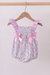 Purple floral smocked ruffle bubble