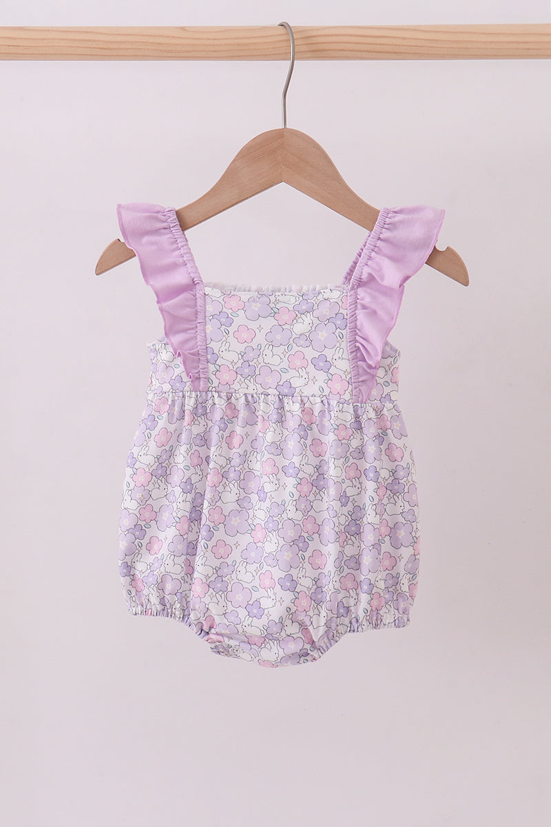Purple floral smocked ruffle bubble