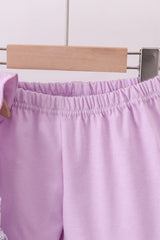 Purple floral smocked ruffle shorts set