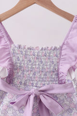 Purple floral smocked ruffle jumpsuit
