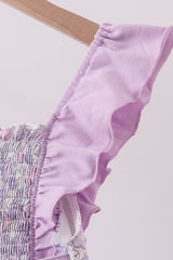 Purple floral smocked ruffle jumpsuit