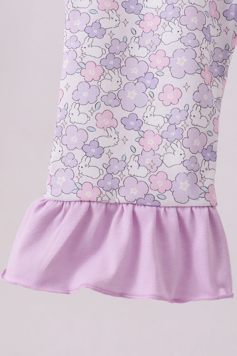 Purple floral smocked ruffle jumpsuit