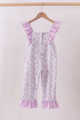 Purple floral smocked ruffle jumpsuit